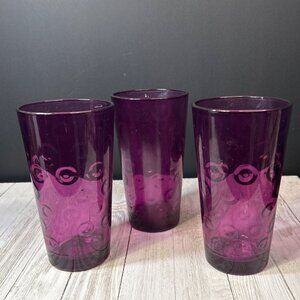 Vintage Pasabache Amethyst Juice Glasses Tumblers Optic Dot Pattern - Set Of 3